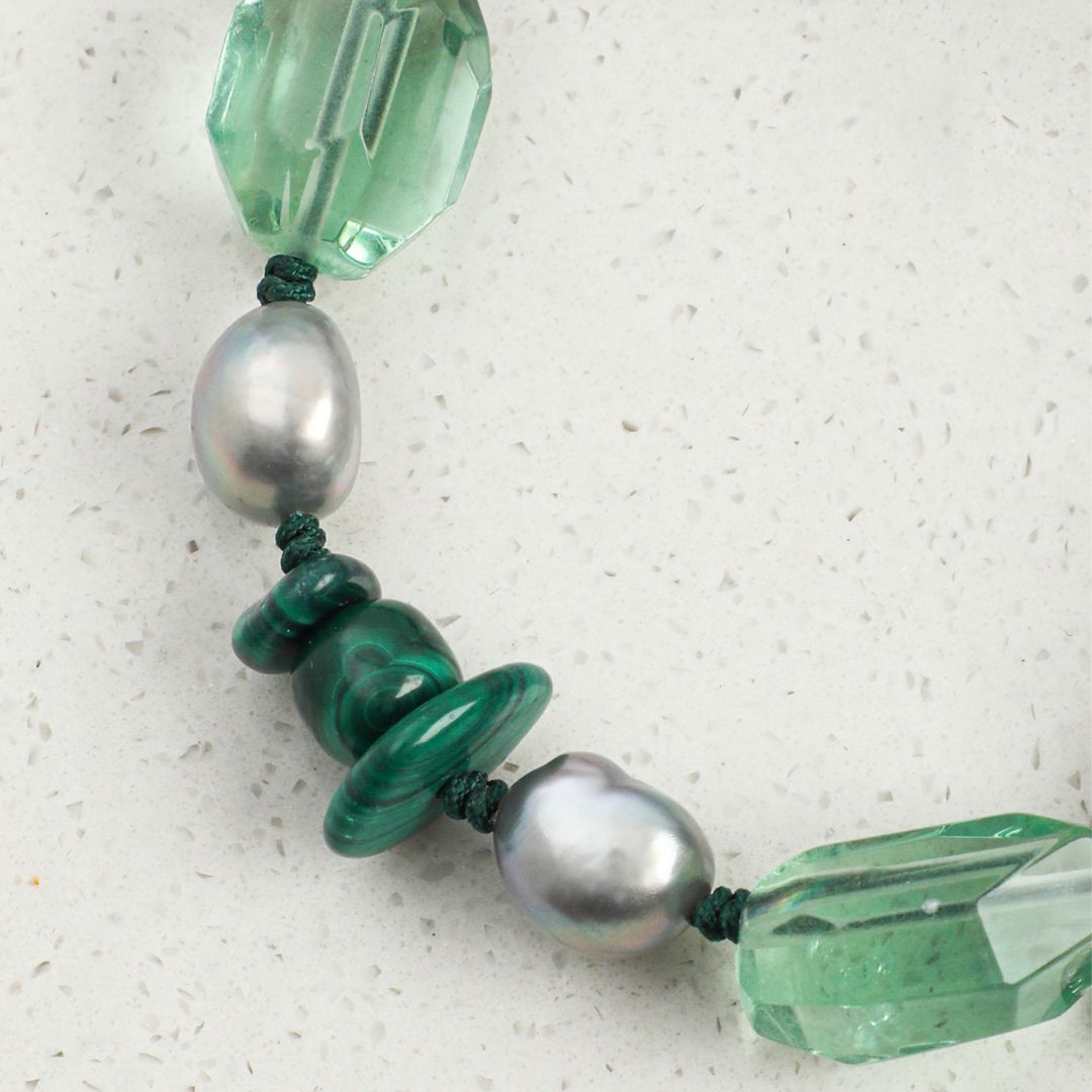 Verdant Mist — Green Quartz & Pearl Bracelet