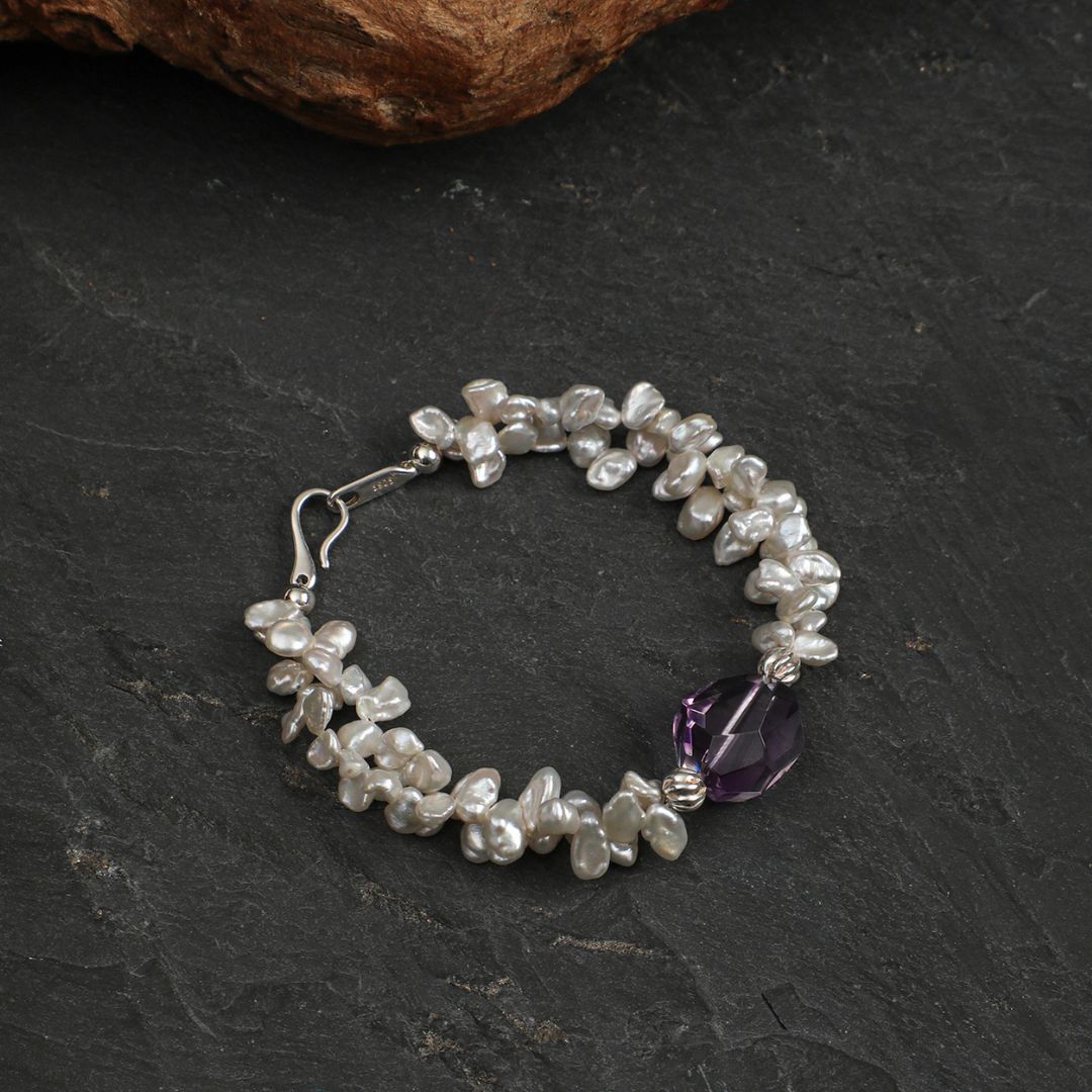 Violet Bloom — Amethyst & Baroque Pearl Bracelet