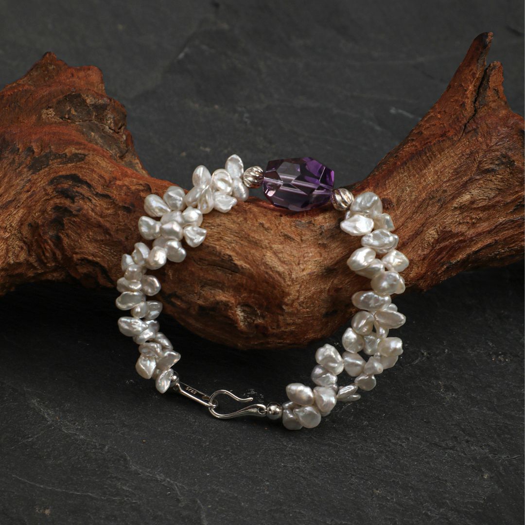Violet Bloom — Amethyst & Baroque Pearl Bracelet